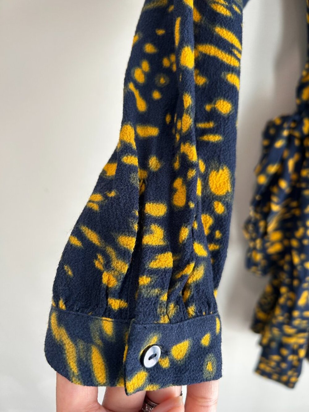 Maje Rosetta Swirling Dot Wrap Dress Ruffle Mini Navy Yellow Size 1 - Picture 7 of 12